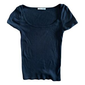 Reformation Black Short Sleeve Scoop-Neck Light Ribbed Short Sleeve Tee 💯Cotton